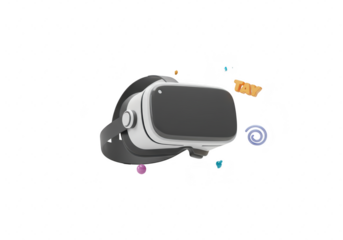 Photo of a sleek vr headset with playful 3d elements floats, isolated on transparent background, promising immersive virtual experiences