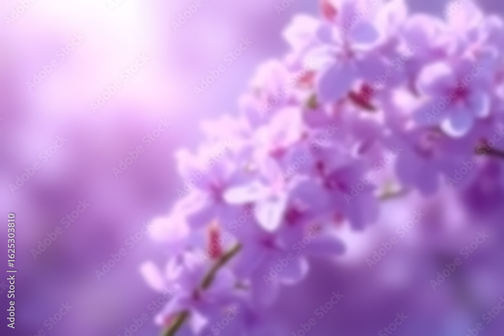 Aufkleber blurred close-up of lavender flowers on a branch with soft focus and a bright light source in the up