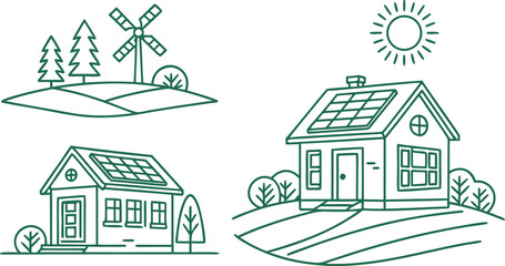 Fototapeta premium Set of vector icons showing eco-friendly architecture
