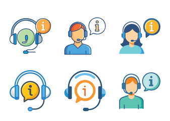 A set of vector icons representing customer service and support specialists