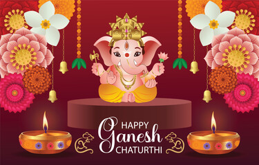Happy Ganesh Chaturthi Adorable Ganesha with Festive Decorations