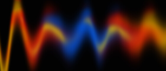 Dynamic abstract gradient background with vibrant orange, yellow, and blue waves on black