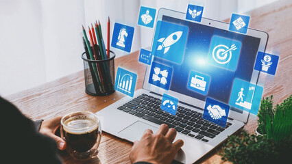 Startup launch and business growth concept, rocket symbolism, entrepreneurship, startup innovation,...