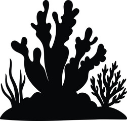 black coral reef silhouette on white background
