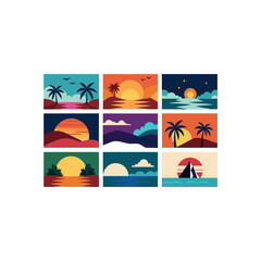  different sunset landscape set 