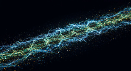 Glowing digital tapestry of interconnected nodes and particle streams, visualizing complex system integrations and data flow.