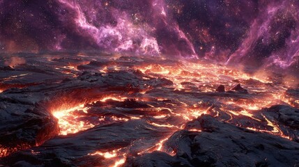 Fiery Lava Planet Landscape In Space