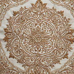 Close-up of intricate embroidered fabric, european style isolated on transparent background