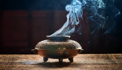 traditional incense burner with rising smoke