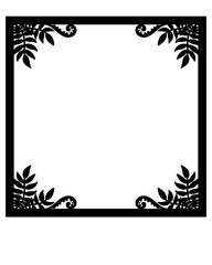 Frame square with plant elements, vignette with leaves and shoots - silhouette vector template for designing images or text. Frame silhouette square with plants corners for cutting