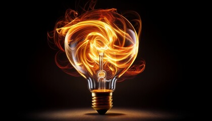 electric light bulb glowing with beautiful fire like swirls