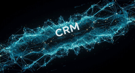 Conceptual illustration of a Customer Relationship Management learning platform, showcasing abstract data connections and network technology.