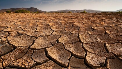 severely dried earth with cracks in arid land from drought showing texture