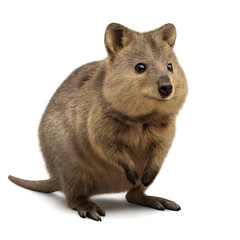 Standing Quokka with Brown Fur and Small Ears, Looking Forward with Dark Eyes