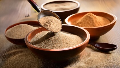 a spoon is used to spread sand in bowls