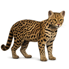 Ocelot Standing Tall with Striking Spotted Pattern and Intense Golden Eyes