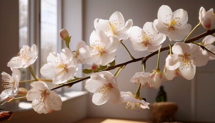 delicate flowering branch with multiple blossoms indoors