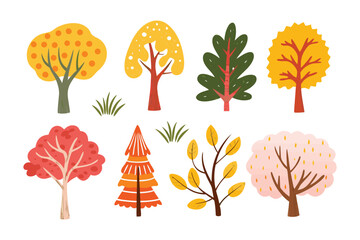 Nature's Palette: A collection of stylized trees with vibrant colors, inviting viewers to explore the beauty of fall season and whimsical charm.