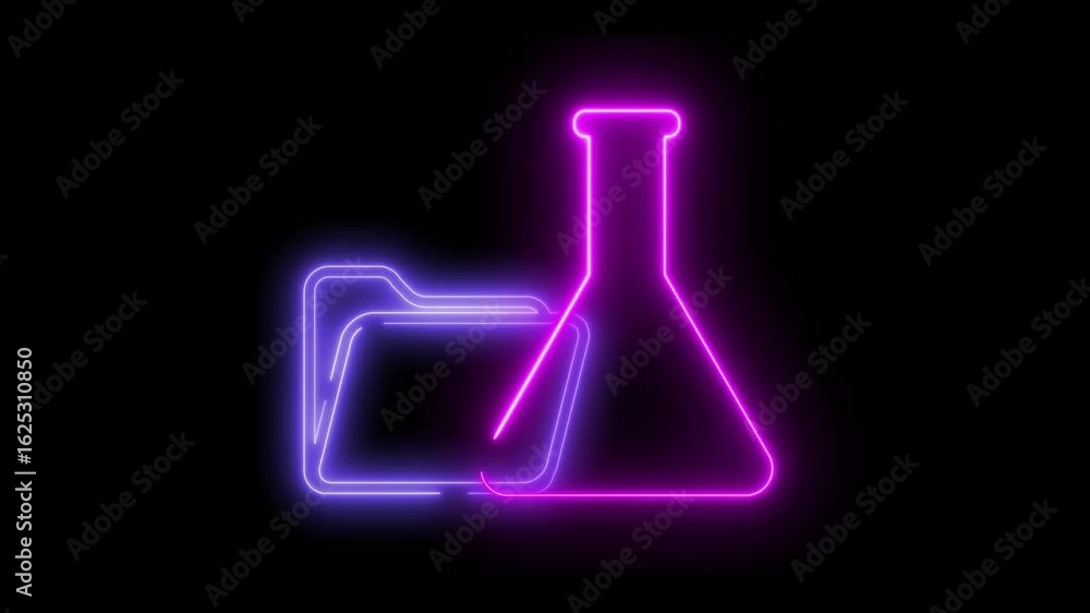 Poster neon light effect animation of a folder with a flask