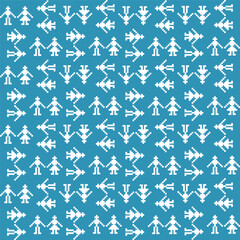 Folk pattern icon. Blue national motif. Walking figure repeat. Vector ethnic shape. EPS 10.