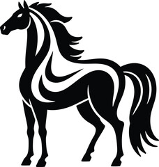 Decorative black horse silhouette with artistic mane and stripes