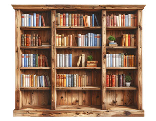 Rustic reclaimed wood bookshelf, transparent background