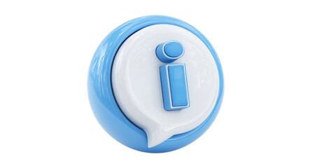 Blue exclamation mark with a circle and button icon for web design isolated on transparent background