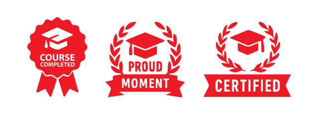 Set of Graduation and Course Completion Badges in Modern Shield, Starburst, Ribbon-Based, and Hexagonal Styles, Editable Formats: AI, EPS, JPG, PNG, Ideal for Both Digital and Print Use
