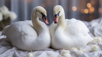 Two white swans HD 8K wallpaper Stock Photographic Image