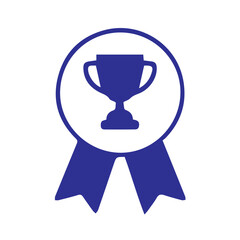 Trophy Award Ribbon Badge with Trophy Cup Icon in Black Silhouette Style, Editable Formats: AI, EPS, JPG, PNG, Ideal for Both Digital and Print Use
