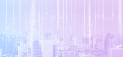 Futuristic smart city skyline with digital network connections