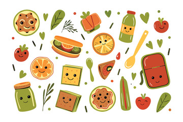 Cheerful Food Cartoon Illustration: A delightful cartoon illustration showcasing a variety of healthy food items. Colorful and friendly characters made with fresh produce.