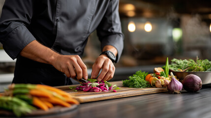 Chef preparing a zero waste meal in a sustainable kitchen