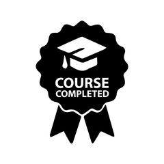 Course Completed Badge in Black Silhouette Vector Style, Editable Formats: AI, EPS, JPG, PNG, Ideal for Both Digital and Print Use
