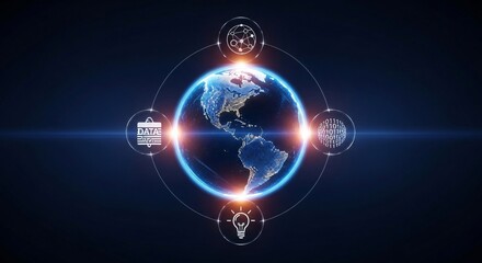 Obraz premium Global Technology and Data Network Illustration on dark background.