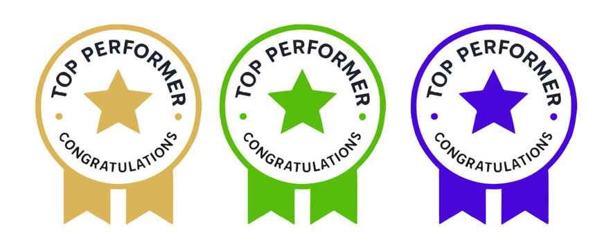Top Performer Badge Set with Three Variations in Black Vector Silhouette Style, Editable Formats: AI, EPS, JPG, PNG, Ideal for Both Digital and Print Use
