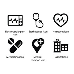 Electrocardiogram, Stethoscope, Heartbeat, Medication, Medical Location, Hospital, icon
