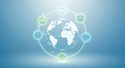 Illustration of renewable energy sources connected to the Earth.
