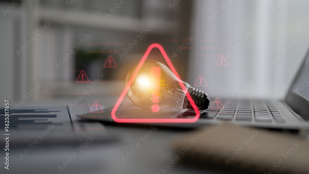 Poster cybersecurity alert warning showing red cyber for data breach, network threat, and cyber security sy