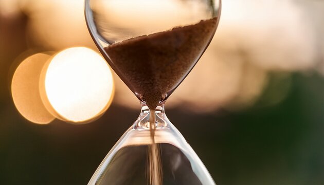 sand falling slowly in a suspended hourglass with blurred background