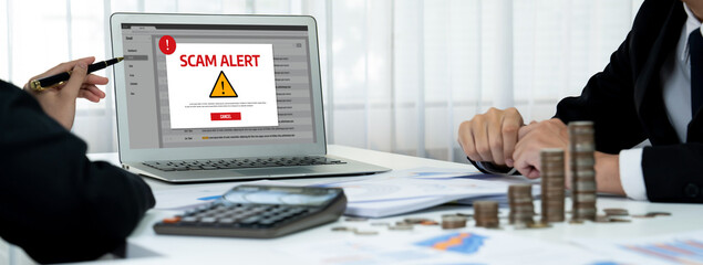 Cyber security software show alert of cyber attack for protection brisk. Danger from virus,...