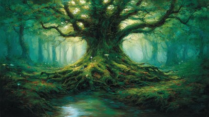 Majestic Ancient Tree In Enchanting Forest