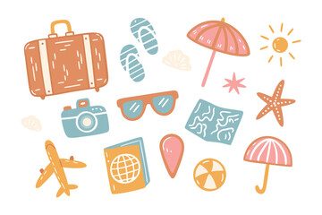 Travel Essentials in Illustration: A vibrant illustration showcases essential travel items, meticulously drawn to capture the essence of wanderlust and adventure.