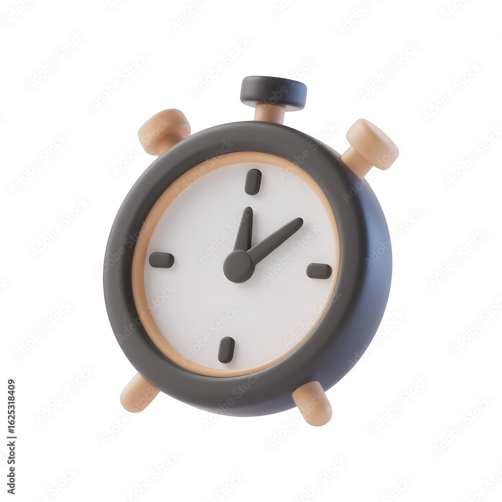 Poster a vintage alarm clock with a dark gray casing and white face showing the time isolated on transparen