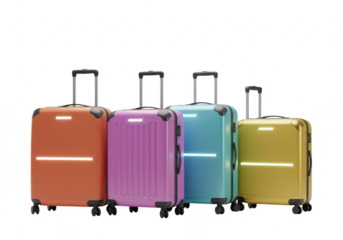 Photo of a vibrant collection of colorful suitcases isolated on transparent background, ready for travel and adventure