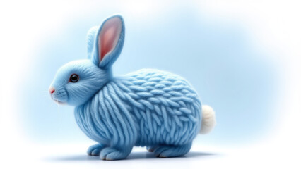 Charming Blue Bunny with Furry Texture on White Background, Easter Decor
