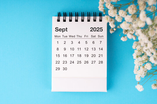 Top view of September 2025 Desk calendar
