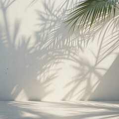 Obraz premium Minimalist summer backdrop with palm tree shadows creating a calming tropical vibe for product displays