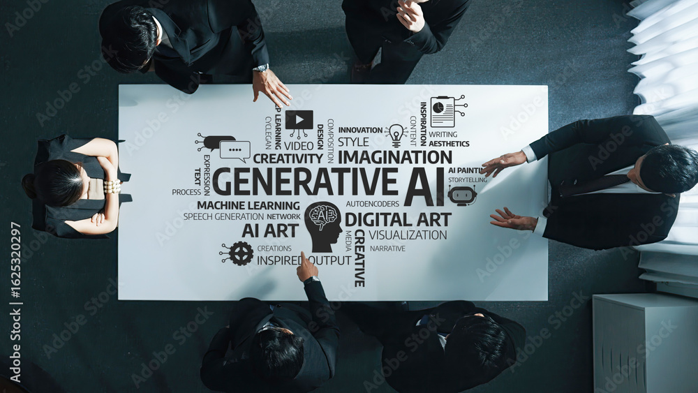 Poster a professional team engages in a collaborative discussion around generative ai concepts, emphasizing