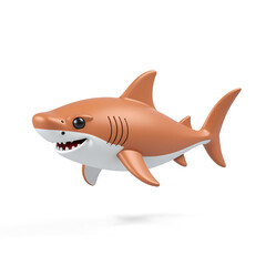 cartoon brown shark swims freely animation surrounded bright white glossy background subtle